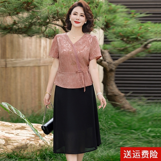 小个子妈妈夏装连衣裙2025新款中老年女装夏季气质假两件国风裙子