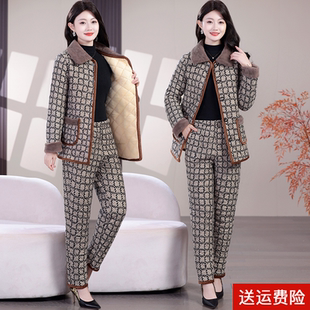 中老年奶奶家居服睡衣两件套 套装 妈妈秋冬装 加绒加厚格子棉衣棉裤