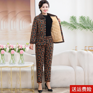 中老年人女碎花棉服两件套奶奶加绒加厚睡衣 套装 妈妈冬装 棉衣棉裤