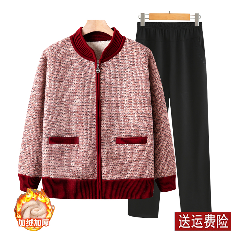 妈妈装秋冬时尚加绒针织外套百搭