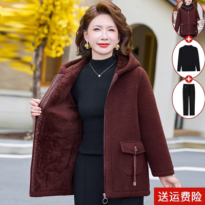 妈妈装冬季加绒加厚颗粒绒棉衣女