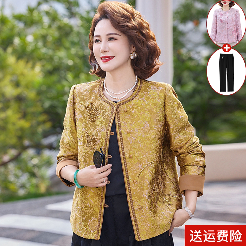 妈妈早春装外套新中式设计感上衣中老年女春秋高贵刺绣薄款夹克衫