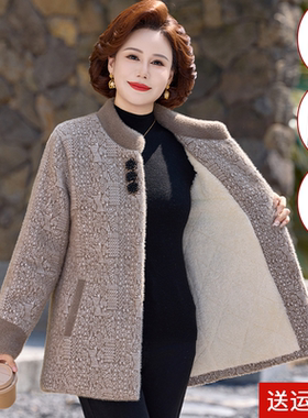 妈妈装冬季加绒加厚毛呢外套百搭