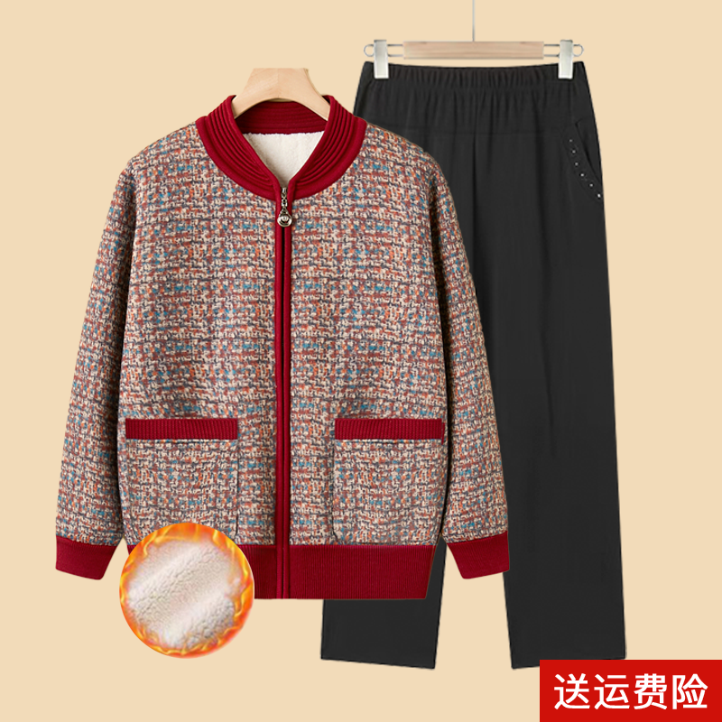 奶奶装加绒加厚针织棉衣外套百搭