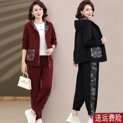 妈妈装春秋时尚运动服套装裤子女