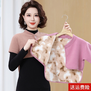 妈妈加绒加厚护肩防寒驼绒棉短袖 睡觉护颈椎坎肩 小背心中老年女装