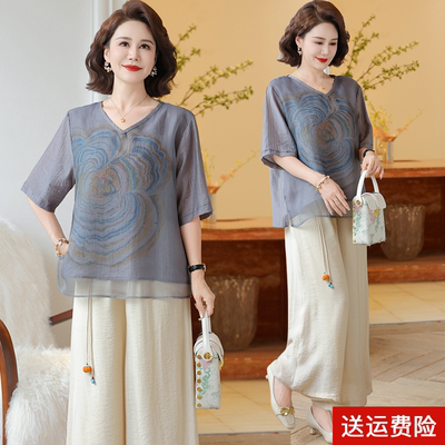 妈妈装夏季时尚雪纺套装国风