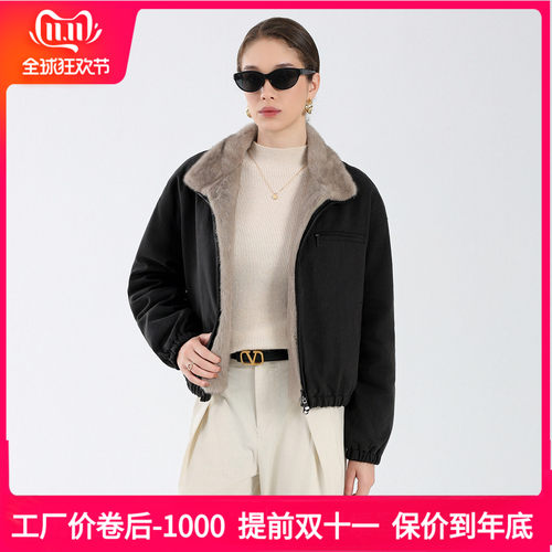 短款老钱风貂毛胆派克服貂皮大衣