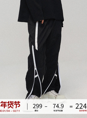 LOSTCTRL 不规则拉链休闲长裤秋季潮流宽松九分裤子灰色新款2022