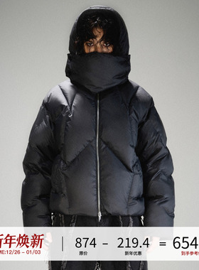 LOSTCTRL潮牌灰鸭绒防风保暖羽绒服男可拆卸连帽子外套围脖面包服