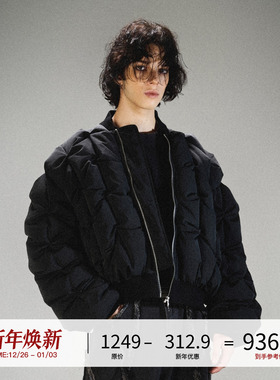 LOSTCTRL 90白鸭绒羽绒服男女手工皱褶感短款外套加厚防寒面包服