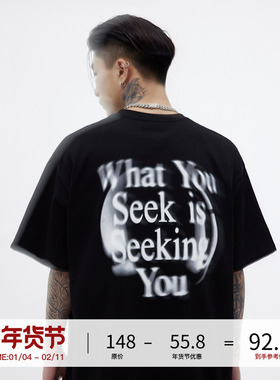 LOSTCTRL『镜语』眩晕模糊印花T恤男短袖夏宽松五分袖纯棉体恤衫