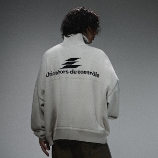 LOSTCTRL 高领半拉链字母提花抽绳慵懒风休闲保暖POLO毛衣针织衫