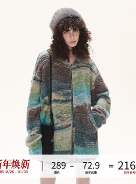 LOSTCTRL慵懒风撞色毛衣连帽男女秋季宽松针织开衫高街潮牌毛衫