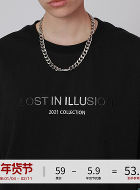 LOSTCTRL短袖t恤男ins潮2022新款夏季百搭潮流宽松纯棉休闲五分袖