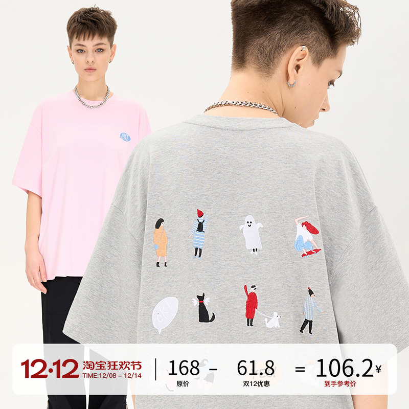 卡通刺绣短袖男女夏季