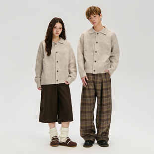 LOSTCTRL翻领开衫毛衣 秋冬季设计感宽松慵懒感复古套头针织衫