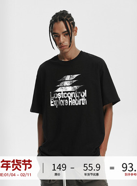 LOSTCTRL做旧破坏肌理印花短袖T恤男女夏季重磅纯棉宽松半袖衫