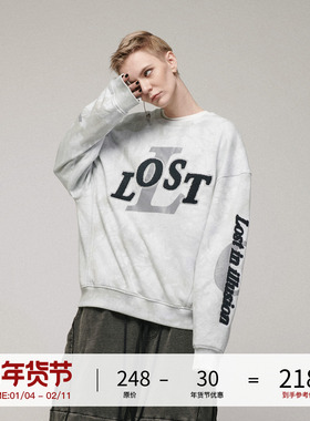 LOSTCTRL 刺绣字母loog卫衣加厚春季潮牌嘻哈复古白色宽松上衣男