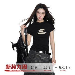 重磅纯棉圆领正肩紧身打底衫 T恤女夏季 logo印花短袖 LOSTCTRL短款