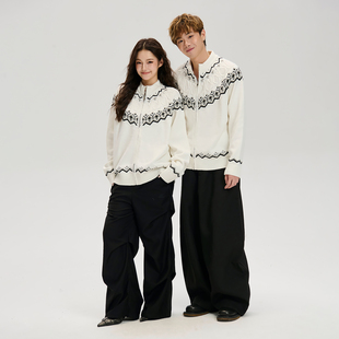 LOSTCTRL 秋季新款费尔岛复古宽松拼色慵懒风高级感拉链开衫毛衣