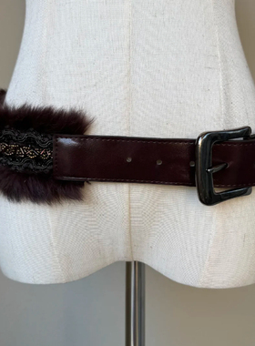 复古毛毛皮带女y2k辣妹风宽腰带百搭金属扣腰饰