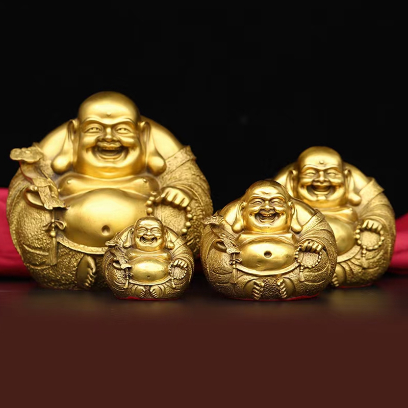 纯铜弥勒佛像招财家居供奉摆件车载家居装饰品如意大肚笑佛弥勒佛