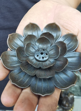 纯铜莲花线香香插迷你铜摆件多孔沉香卧香香座禅意盘香托家居客厅