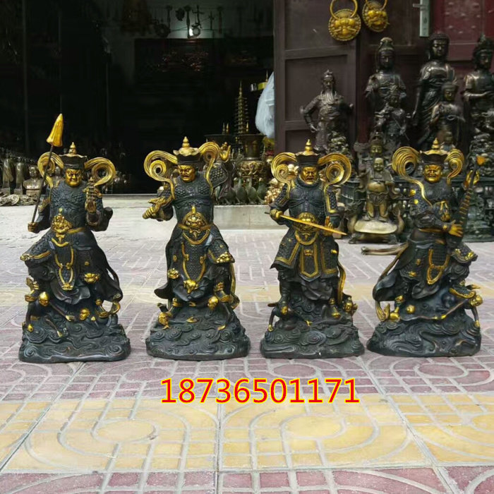 纯铜四大天王大号四大金刚护法佛像一套精工铜雕塑全身像桌面摆件