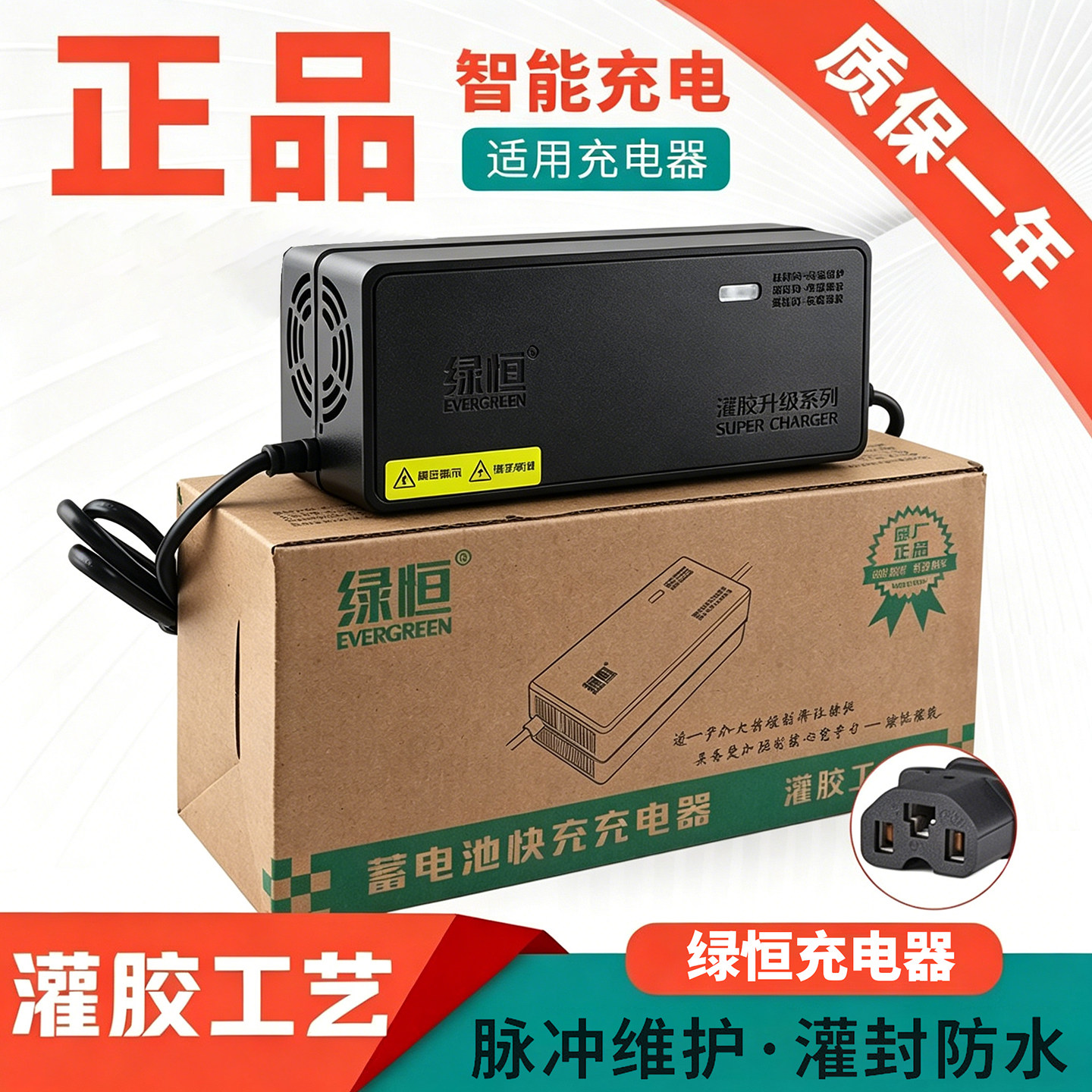 绿恒充电器灌胶防水充电器台铃铅酸石墨烯电池专用快充雅迪6020图片