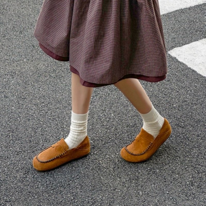 冰洁女鞋2025秋季新款磨砂真皮单鞋平底软底休闲INS勃肯鞋2537-1B