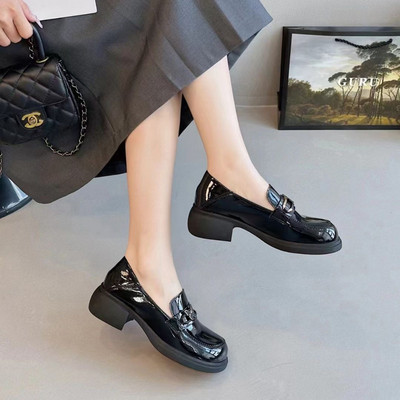 冰洁中跟粗跟单鞋休闲乐福鞋