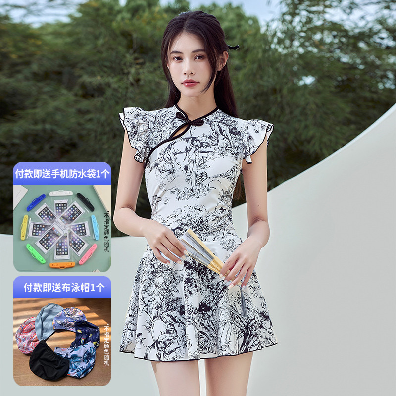 新中式泳衣女2025年新款显瘦遮肉分体两件套高级感国风温泉游泳装