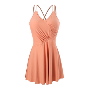 2026新款黑色连体裙式游泳衣女露背显瘦吊带性感小胸聚拢温泉泳装