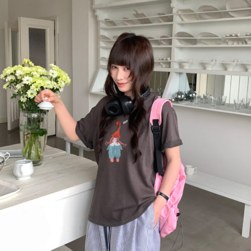 you think十三行夏季新款圆领短袖印花韩系休闲舒适上衣T恤女