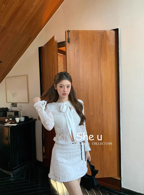 SHE U法式纯欲风腰部系绳半身裙女2026春季新款设计感短裙