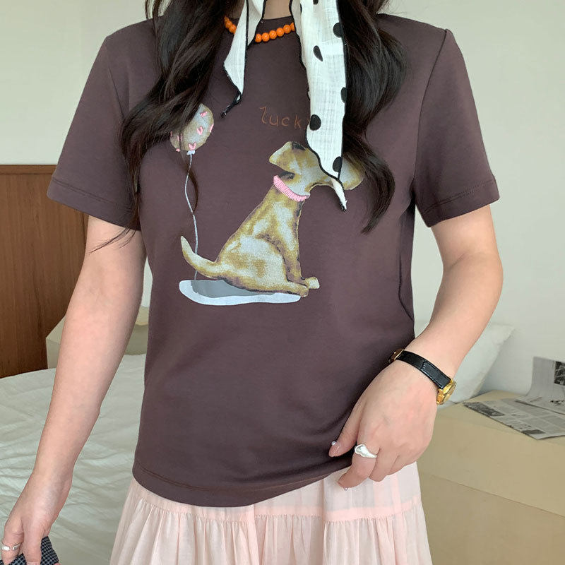 春季新款圆领韩风短袖卡通印花直筒上衣T恤女