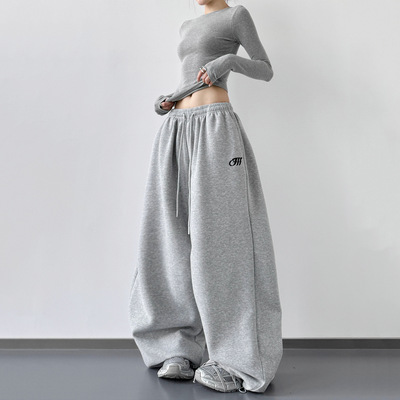 爵士舞裤子灰色运动裤女新款高腰宽松显瘦休闲运动卫裤直筒阔腿裤