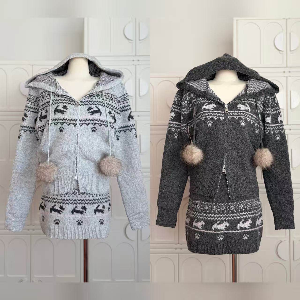 早春新款雪团绒绒设计感慵懒风连帽长袖针织外套+短裙两件套,女装/女士精品,休闲运动套装,淘宝优惠券,粉丝福利购,淘宝优惠卷