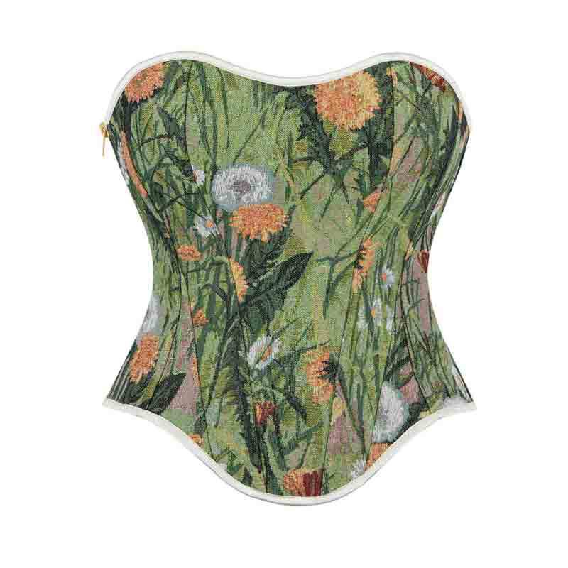 新中式国风绿色吊带上衣宫廷紧身鱼骨胸衣后系带绑带吊带