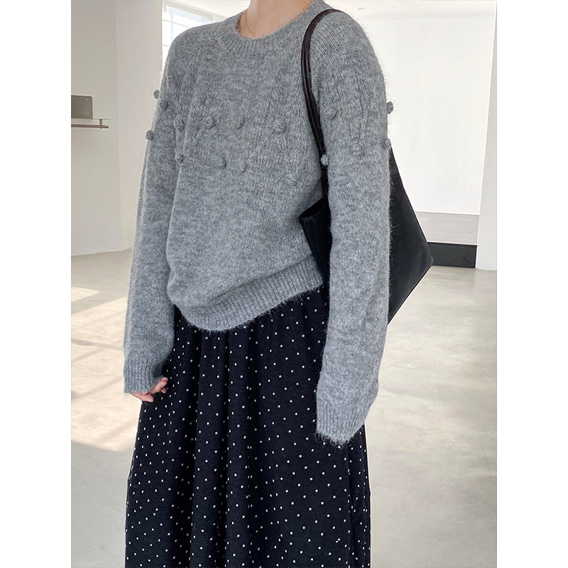 重工麻花球圆领套头毛衣慵懒高级感软糯针织衫,女装/女士精品,毛衣,淘宝优惠券,粉丝福利购,淘宝优惠卷