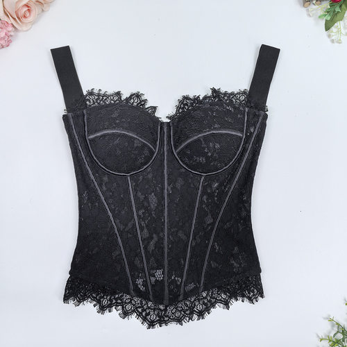 2026新款欧美辣妹蕾丝吊带胸衣提花气质针织紧身上衣内搭鱼骨胸衣