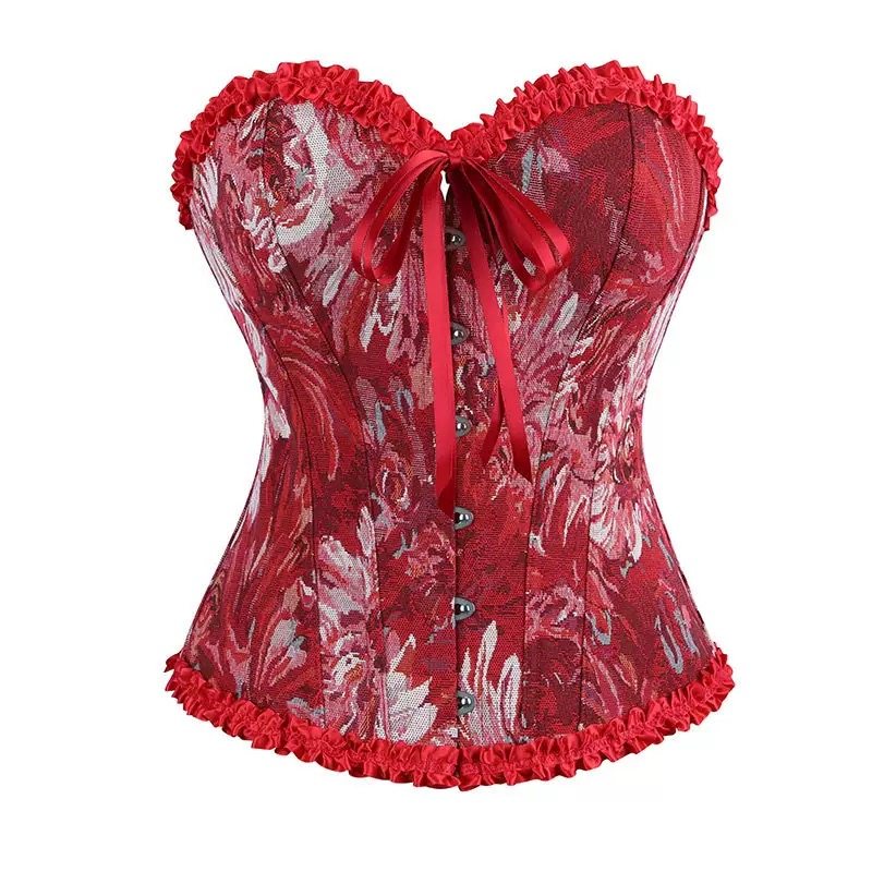 宫廷风复古提花束身衣女收腹提胸束腰马甲塑身衣红色鱼骨胸衣