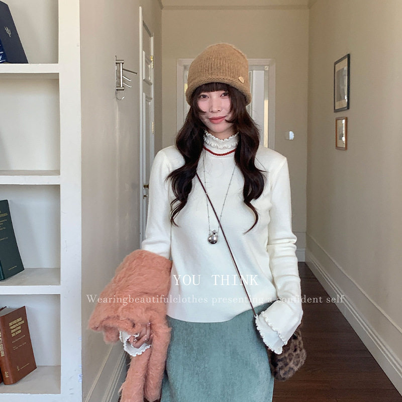 2026春季新款韩风拼双层花边领口长袖柔软打底衫,女装/女士精品,打底裤,淘宝优惠券,粉丝福利购,淘宝优惠卷