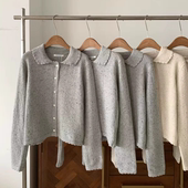 at甜美设计感娃娃领单排扣针织开衫 现货早春新款 韩国东大门tan