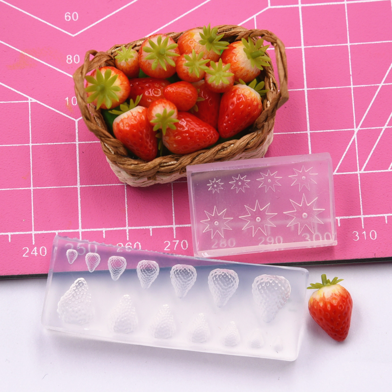 立体迷你草莓硅胶模具超轻粘土树脂黏土微缩食玩diy 草莓印花模具