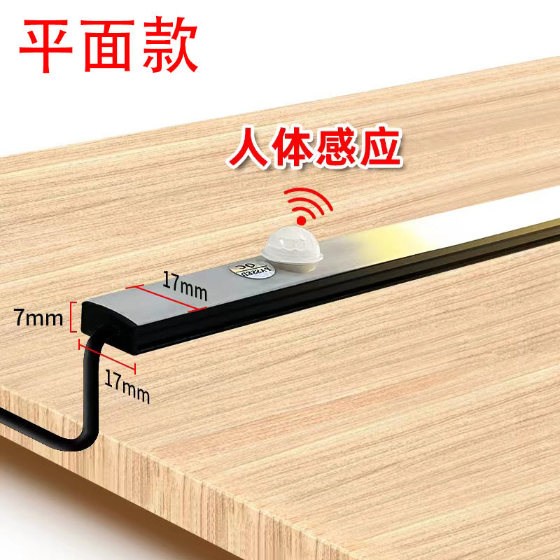 银黑色220v插电人体感应灯条超薄鞋柜衣柜玄关走廊人来亮长条