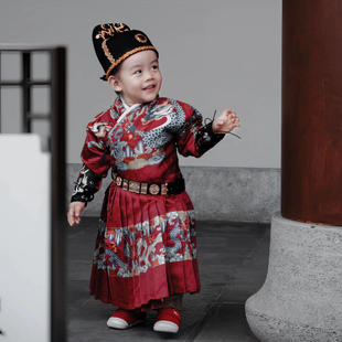 男童汉服儿童红色飞鱼服高端明制男宝宝幼儿园演出服古风帅气国学