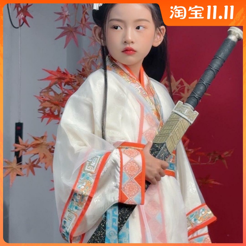 高级感儿童战国袍女童汉服绝美演出服白色薄纱仙气重工魏晋南北朝