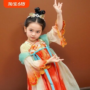 石榴花神女童汉服古风儿童齐胸襦裙宫廷连衣裙国风唐代新中式刺绣